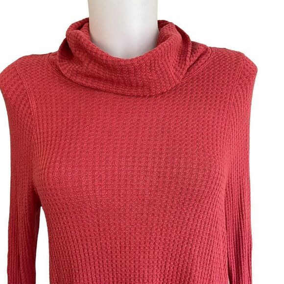 WE THE FREE Free People Waffle Knit Cowl Neck Top Size XS Rustic Orange - Picture 2 of 9